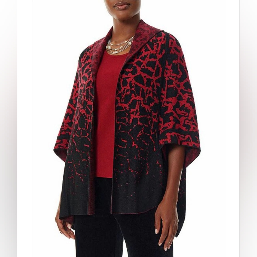 NWT MING WANG ABSTRACT PRINT METALLIC JACQUARD KNIT SHAWL COLLAR KIMONO …